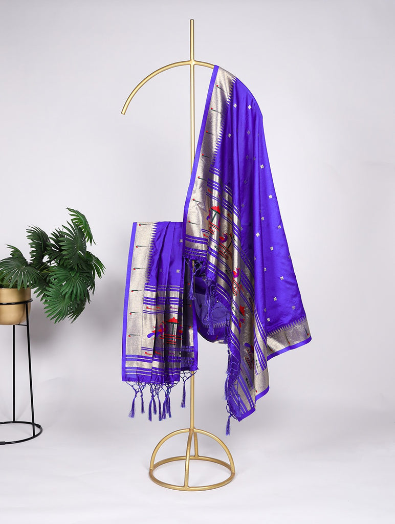 Blue Color Zari Weaving Work Jacquard Paithani Dupatta Clothsvilla