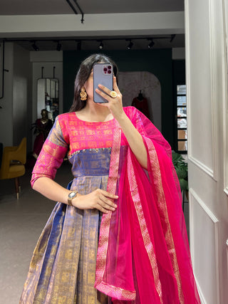 Blue Color Zari Weaving Work Kanjivaram Dress Clothsvilla