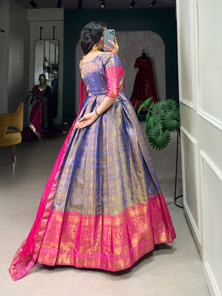 Blue Color Zari Weaving Work Kanjivaram Dress Clothsvilla