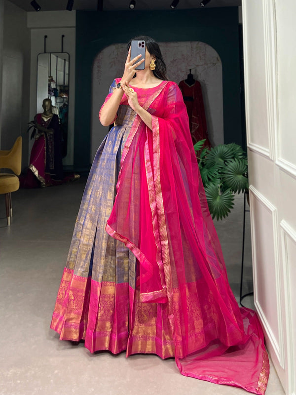 Blue Color Zari Weaving Work Kanjivaram Dress Clothsvilla