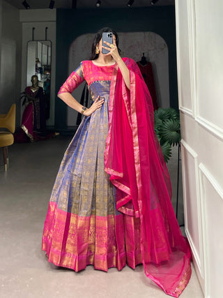 Blue Color Zari Weaving Work Kanjivaram Dress Clothsvilla