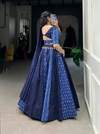 Blue Cotton Chaniya Choli with Cowrie Shell Detail ClothsVilla
