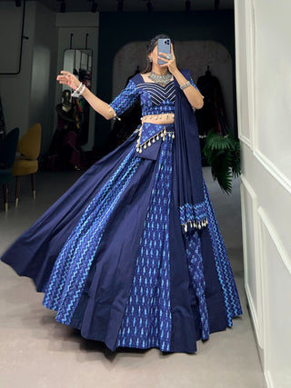 Blue Cotton Chaniya Choli with Cowrie Shell Detail ClothsVilla