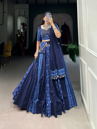 Blue Cotton Chaniya Choli with Cowrie Shell Detail ClothsVilla