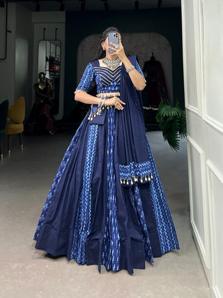 Blue Cotton Chaniya Choli with Cowrie Shell Detail ClothsVilla
