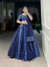 Load image into Gallery viewer, Blue Cotton Chaniya Choli with Cowrie Shell Detail ClothsVilla