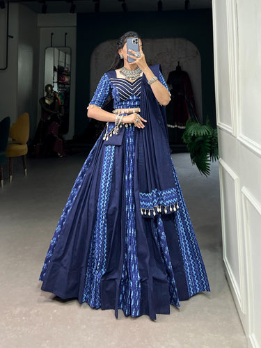 Blue Cotton Chaniya Choli with Cowrie Shell Detail ClothsVilla