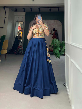 Blue Cotton Lehenga Co-ord Set with Adjustable Blouse ClothsVilla