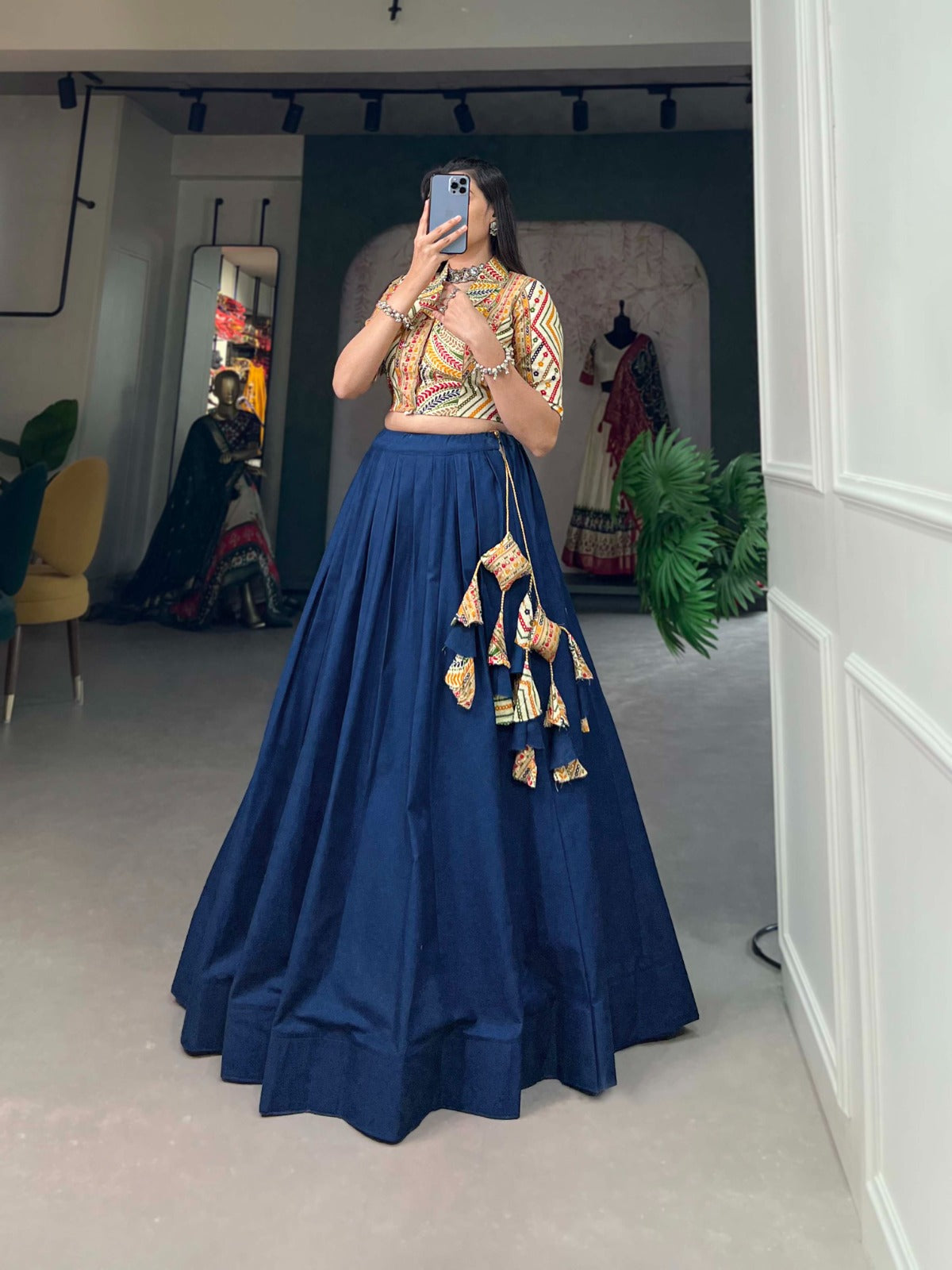 Blue Cotton Lehenga Co-ord Set with Adjustable Blouse ClothsVilla