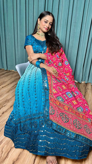 Blue Cultural Grace – Elegant Chinon Silk Lehenga Set ClothsVilla
