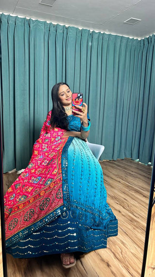 Blue Cultural Grace – Elegant Chinon Silk Lehenga Set ClothsVilla