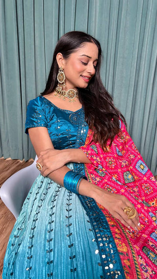 Blue Cultural Grace – Elegant Chinon Silk Lehenga Set ClothsVilla
