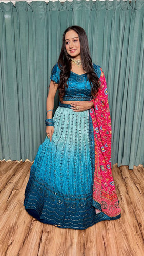 Blue Cultural Grace – Elegant Chinon Silk Lehenga Set ClothsVilla