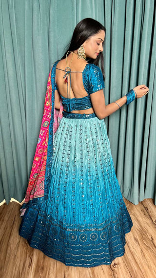 Blue Cultural Grace – Elegant Chinon Silk Lehenga Set ClothsVilla