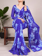 Load image into Gallery viewer, Blue Delicate Blooms Chiffon Saree with Floral Print and Pearl Lace Border