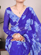 Load image into Gallery viewer, Blue Delicate Blooms Chiffon Saree with Floral Print and Pearl Lace Border