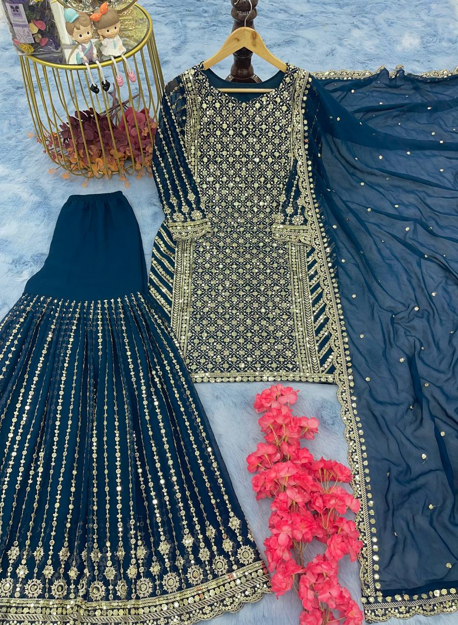 Blue Designer Attractive Sequence Work Sharara Suit Clothsvilla Main image