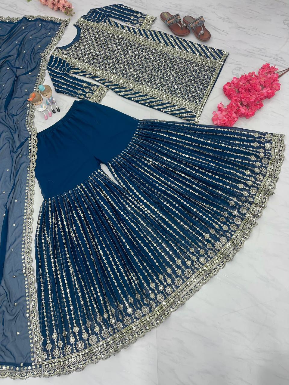 Blue Designer Attractive Sequence Work Sharara Suit Clothsvilla