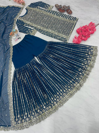 Blue Designer Attractive Sequence Work Sharara Suit Clothsvilla