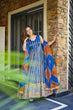 Load image into Gallery viewer, Blue Designer Digital Printed Jimmy Organza Anarkali Gown with Dupatta – Padded, Huge Flair ClothsVilla