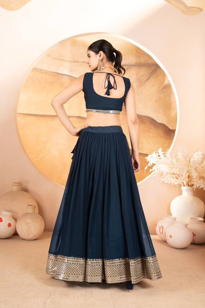 Blue Designer Dyeable Faux Blooming Lehenga Choli with 7mm Sequins Embroidery & Lace-Border Dupatta ClothsVilla
