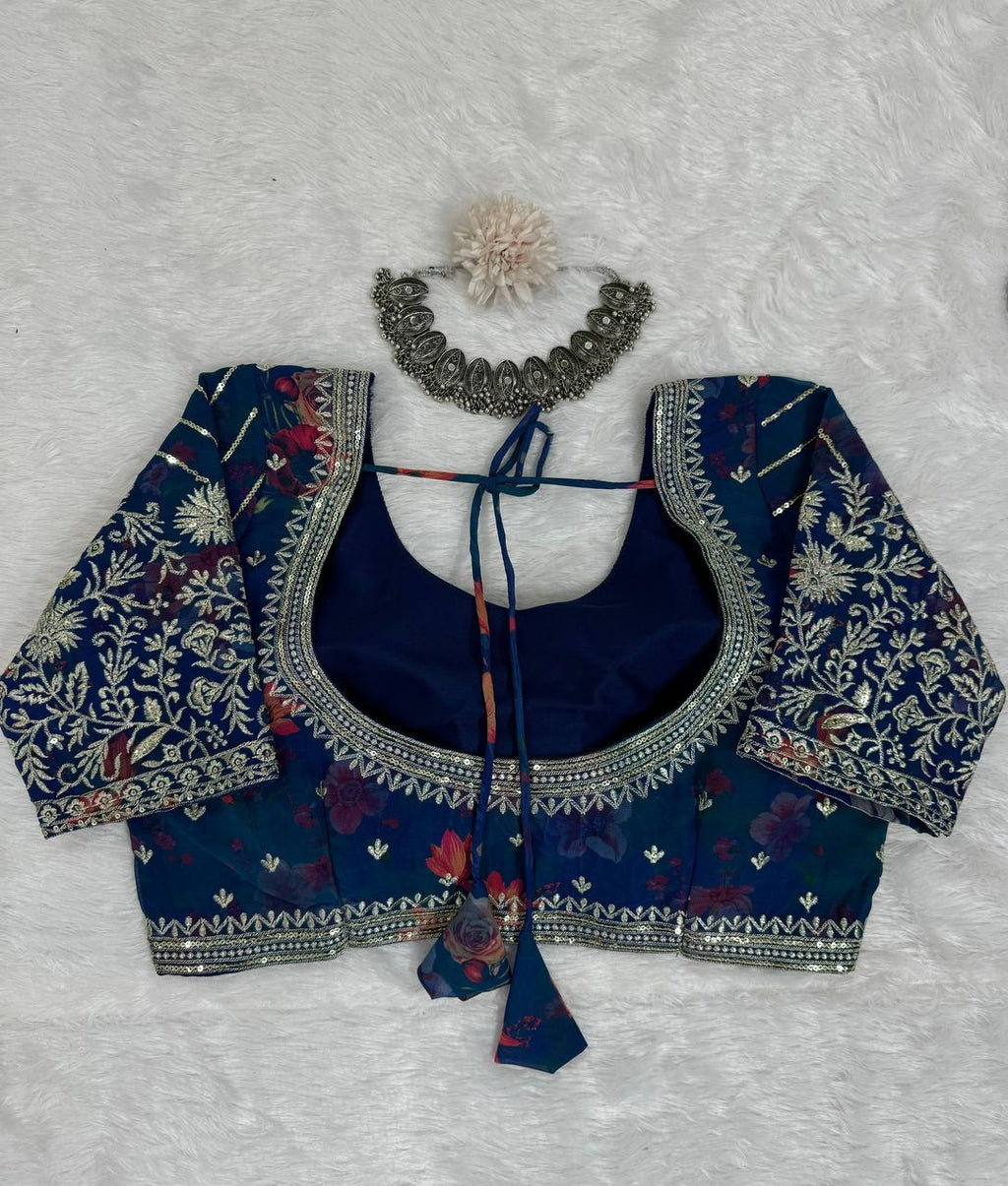 Blue Designer Faux Georgette Digital Print Lehenga Set with Thread & Sequin Embroidery ClothsVilla
