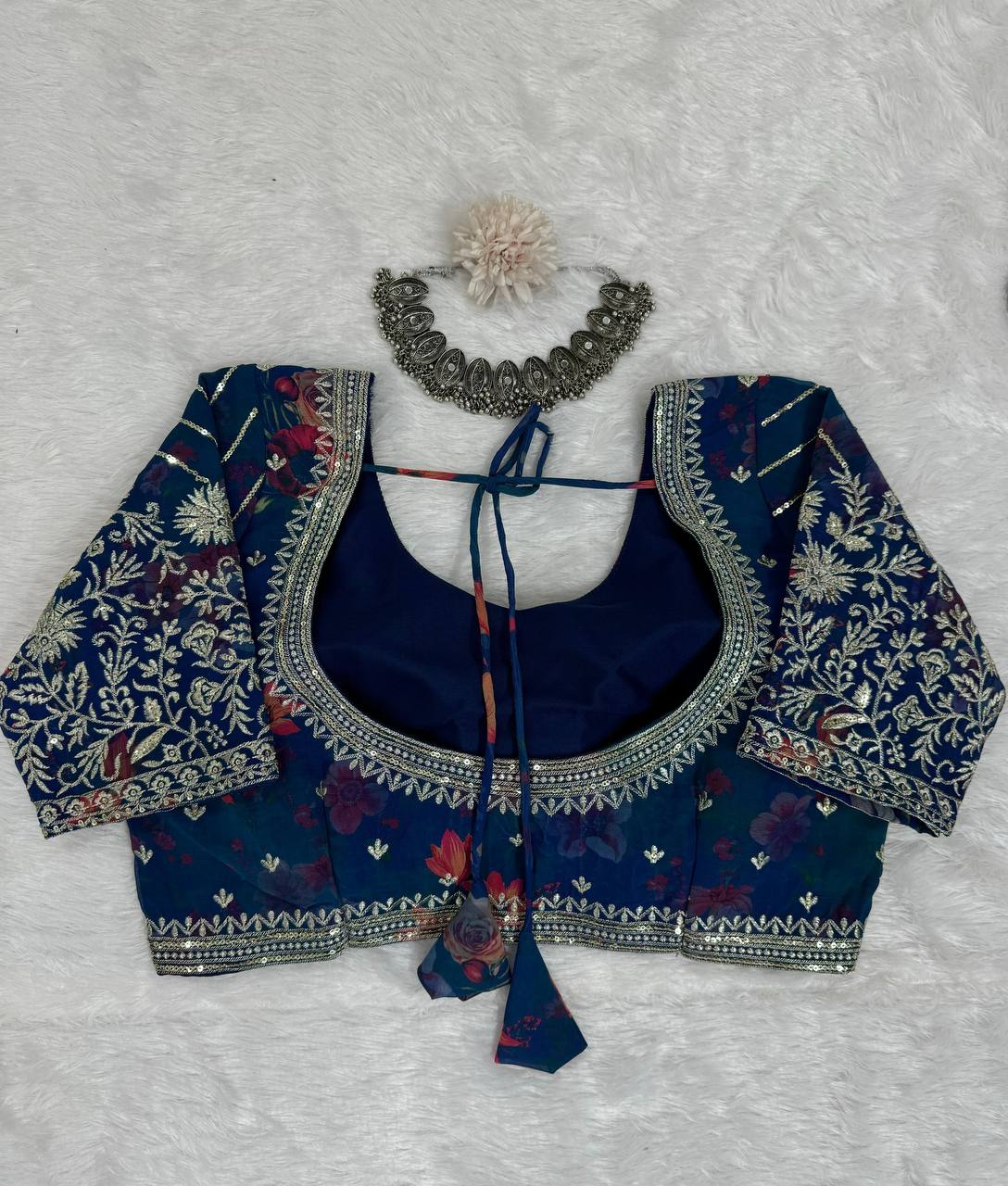 Blue Designer Faux Georgette Digital Print Lehenga Set with Thread & Sequin Embroidery ClothsVilla