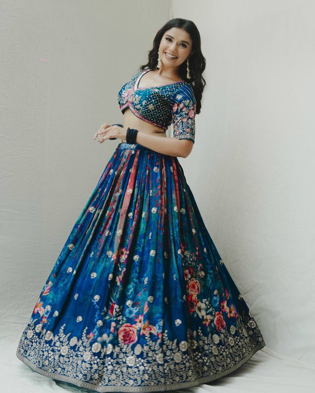 Blue Designer Faux Georgette Digital Print Lehenga Set with Thread & Sequin Embroidery ClothsVilla