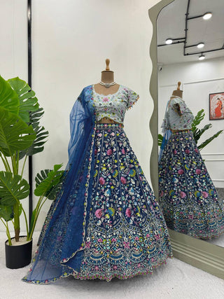 Blue Designer Faux Georgette Semi-Stitched Lehenga Choli Set with Sequin Embroidery & Fancy Latkan Work ClothsVilla