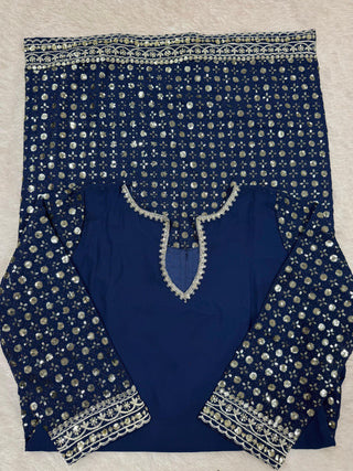 Blue Designer Faux Georgette Thread & Sequin Embroidered Suit Set with Butterfly Net Dupatta ClothsVilla