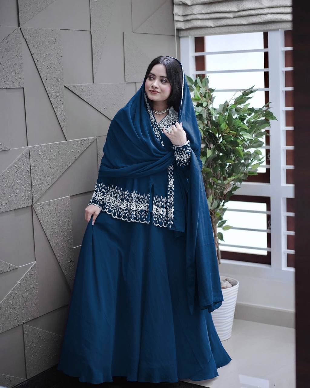 Blue Designer Party Wear Top with Lehenga & Dupatta Set - Sequin Embroidery and Tassel Accents ClothsVilla Main image