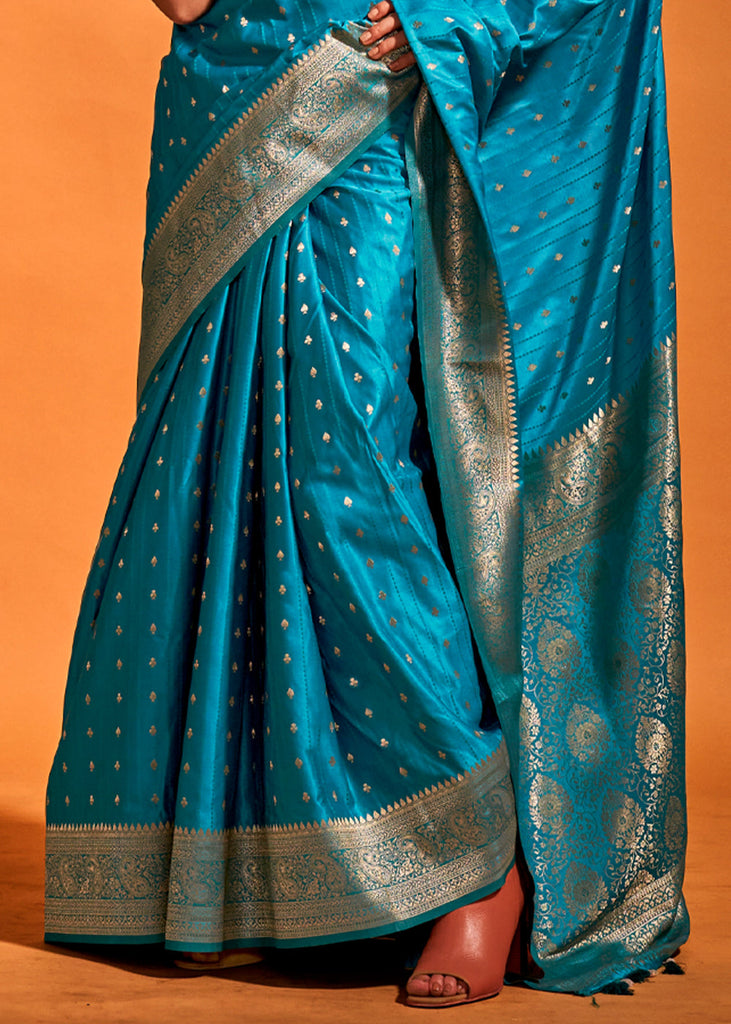 Blue Designer Satin Silk Saree with Blouse Piece ClothsVilla
