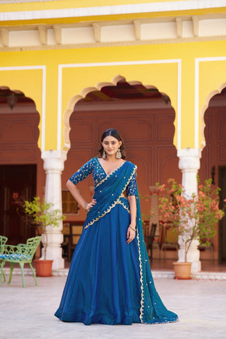 Blue Designer Sequins Lehenga Set ClothsVilla