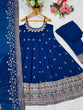 Load image into Gallery viewer, Blue Designer Vichitra Silk Gown Set with Zari-Coding, Sequin Embroidery &amp; Dori Latkan – Premium 3-Piece Stitched Ensemble ClothsVilla