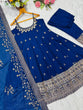 Load image into Gallery viewer, Blue Designer Vichitra Silk Gown Set with Zari-Coding, Sequin Embroidery &amp; Dori Latkan – Premium 3-Piece Stitched Ensemble ClothsVilla