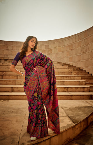 Blue Digital Print Elegant Bollywood Art Silk Saree with Zari Woven Border ClothsVilla