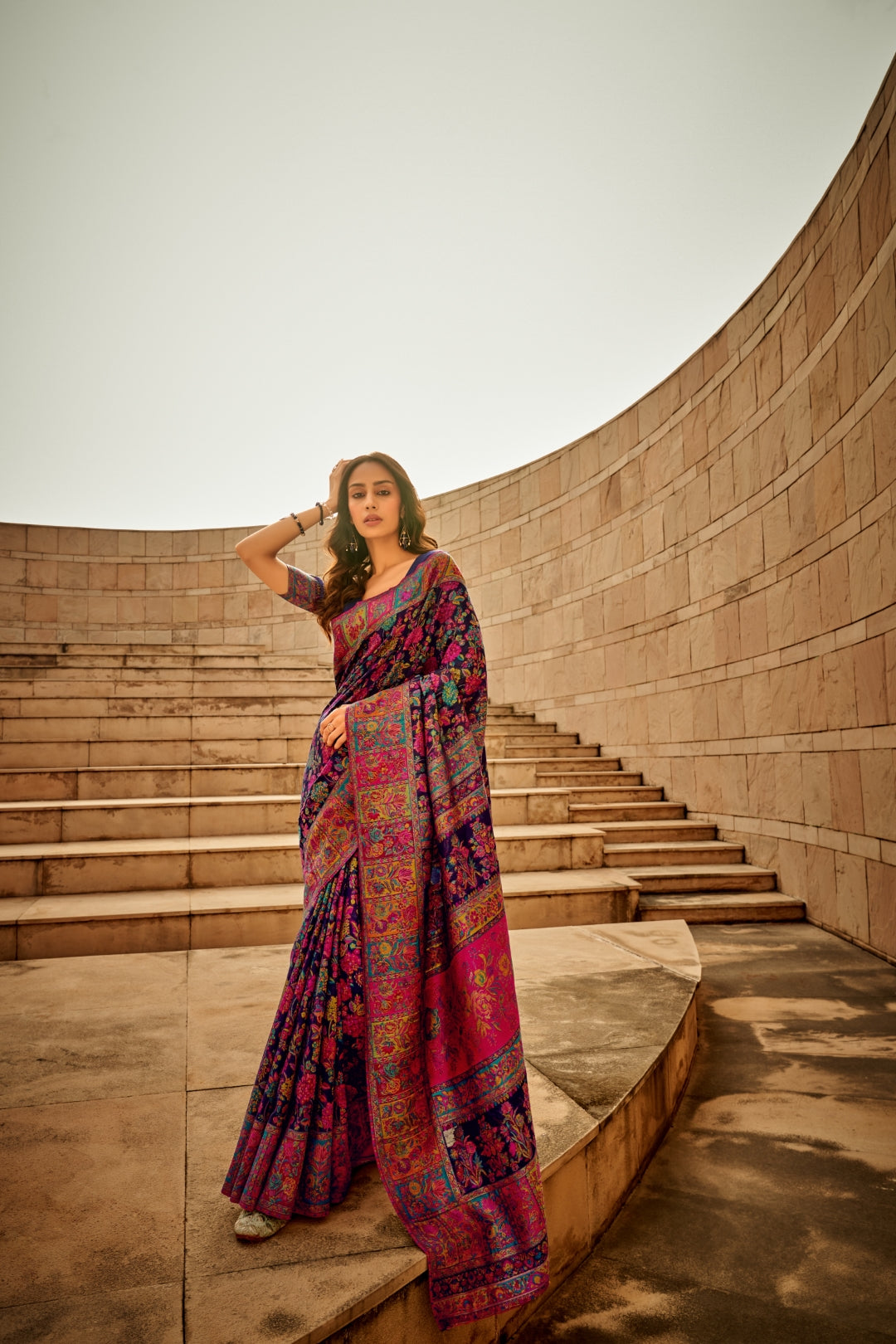Blue Digital Print Elegant Bollywood Art Silk Saree with Zari Woven Border ClothsVilla