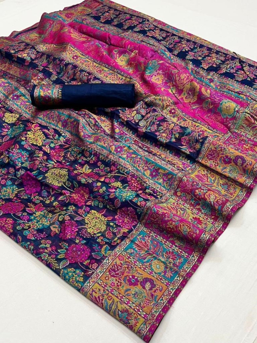 Blue Digital Print Elegant Bollywood Art Silk Saree with Zari Woven Border ClothsVilla
