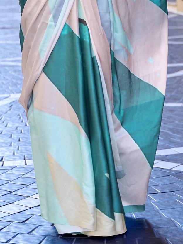 Blue Digital Print Saree in Satin Silk Blend – Party & Wedding Wear ClothsVilla