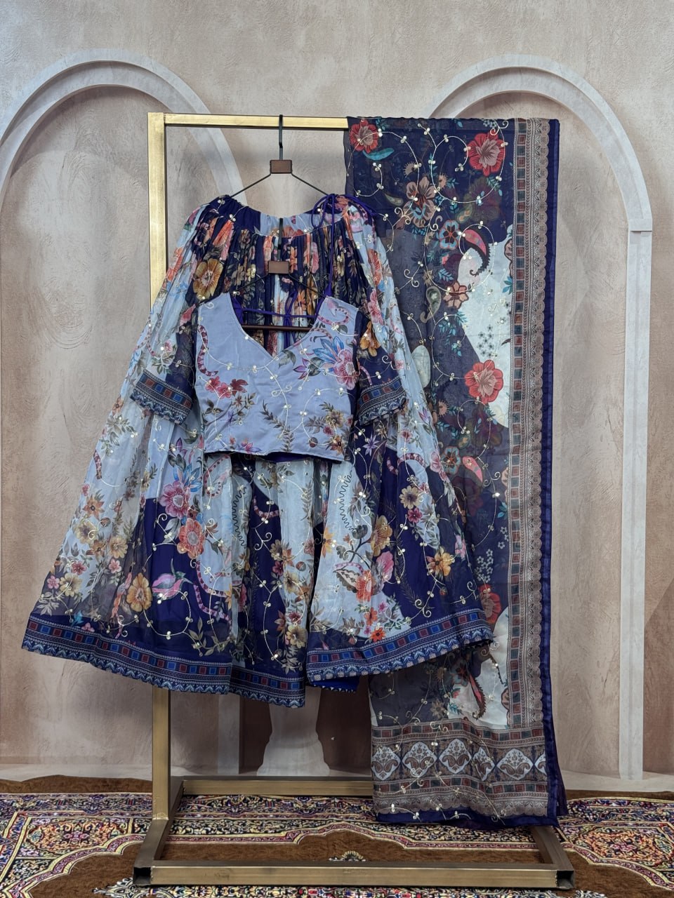 Blue Digital Print Silk Lehenga Set ClothsVilla