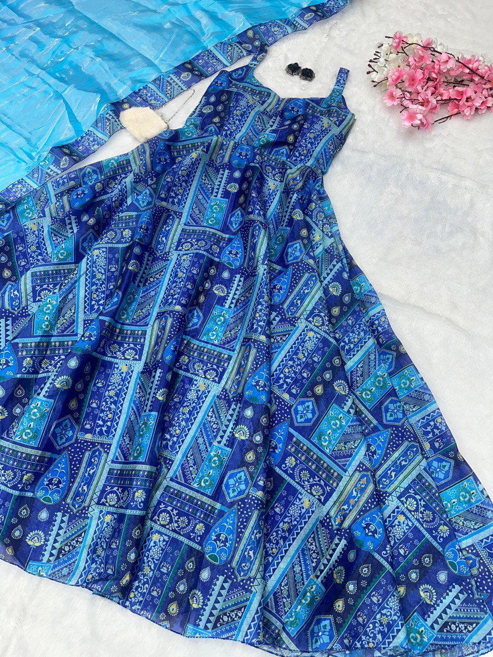 Blue Elegant Anarkali Gown with Jimmy Organza Dupatta – Ri8 Fashion Exclusive Clothsvilla
