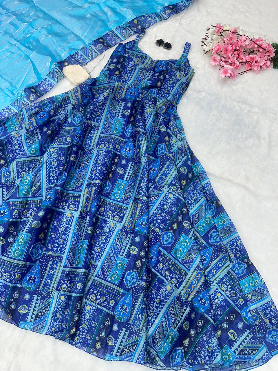 Blue Elegant Anarkali Gown with Jimmy Organza Dupatta – Ri8 Fashion Exclusive Clothsvilla