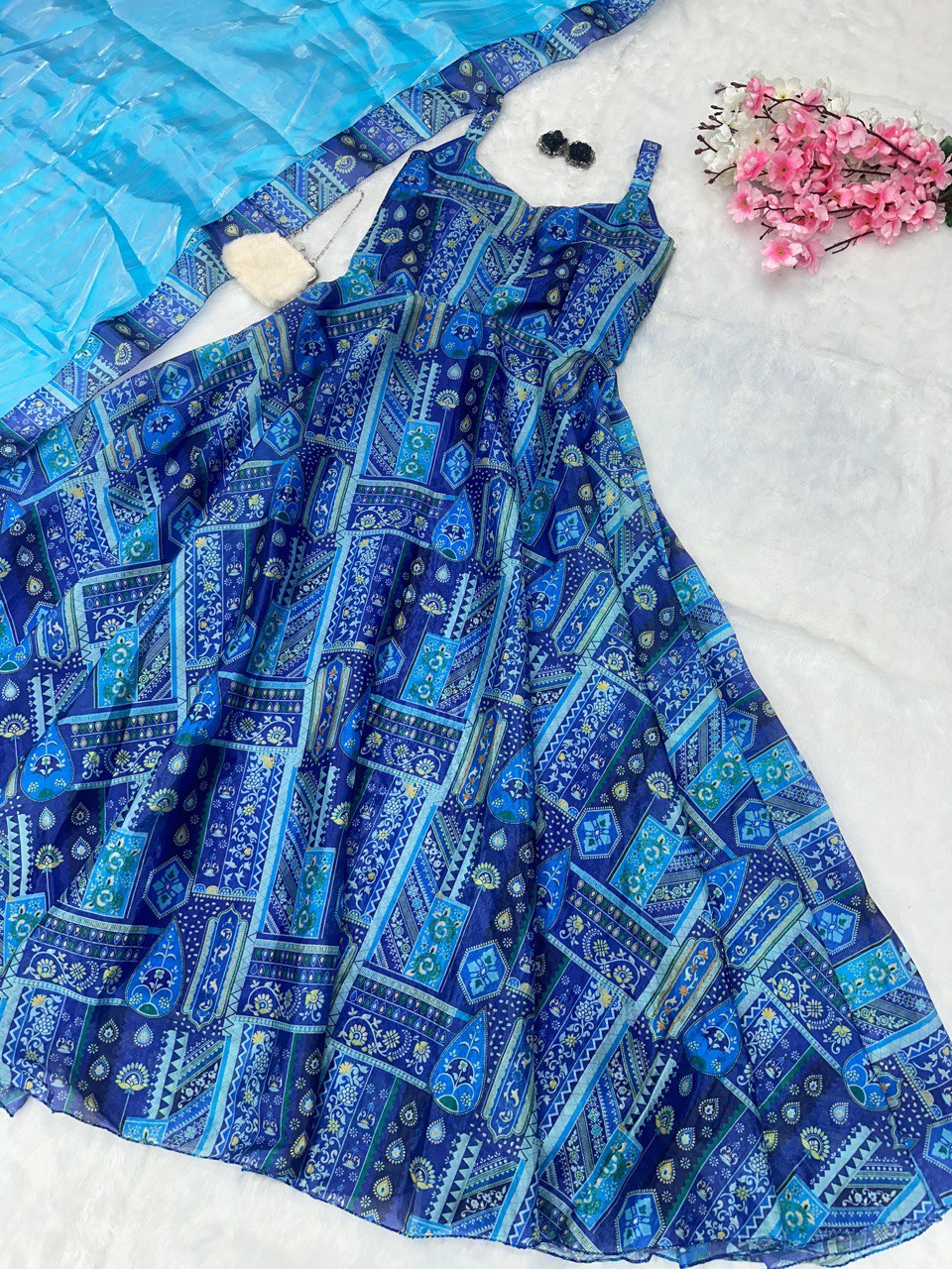 Blue Elegant Anarkali Gown with Jimmy Organza Dupatta – Ri8 Fashion Exclusive Clothsvilla