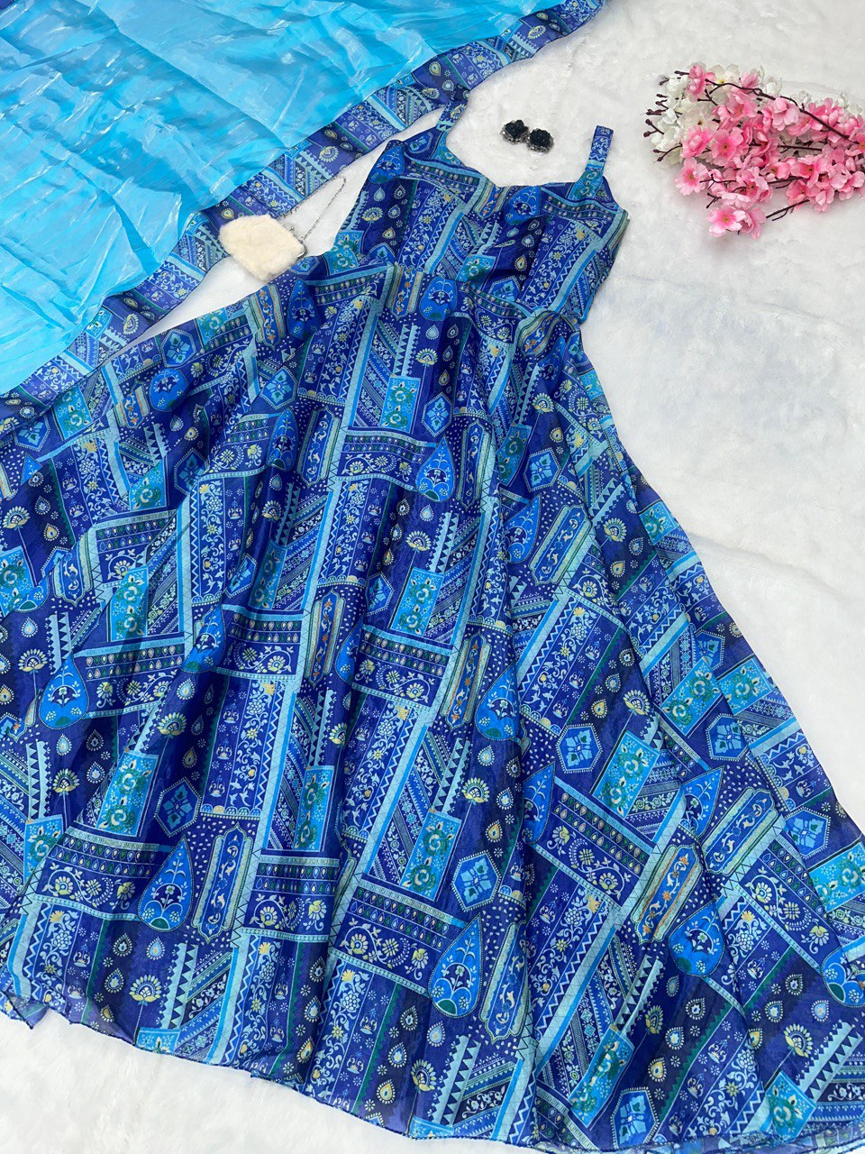 Blue Elegant Anarkali Gown with Jimmy Organza Dupatta – Ri8 Fashion Exclusive Clothsvilla