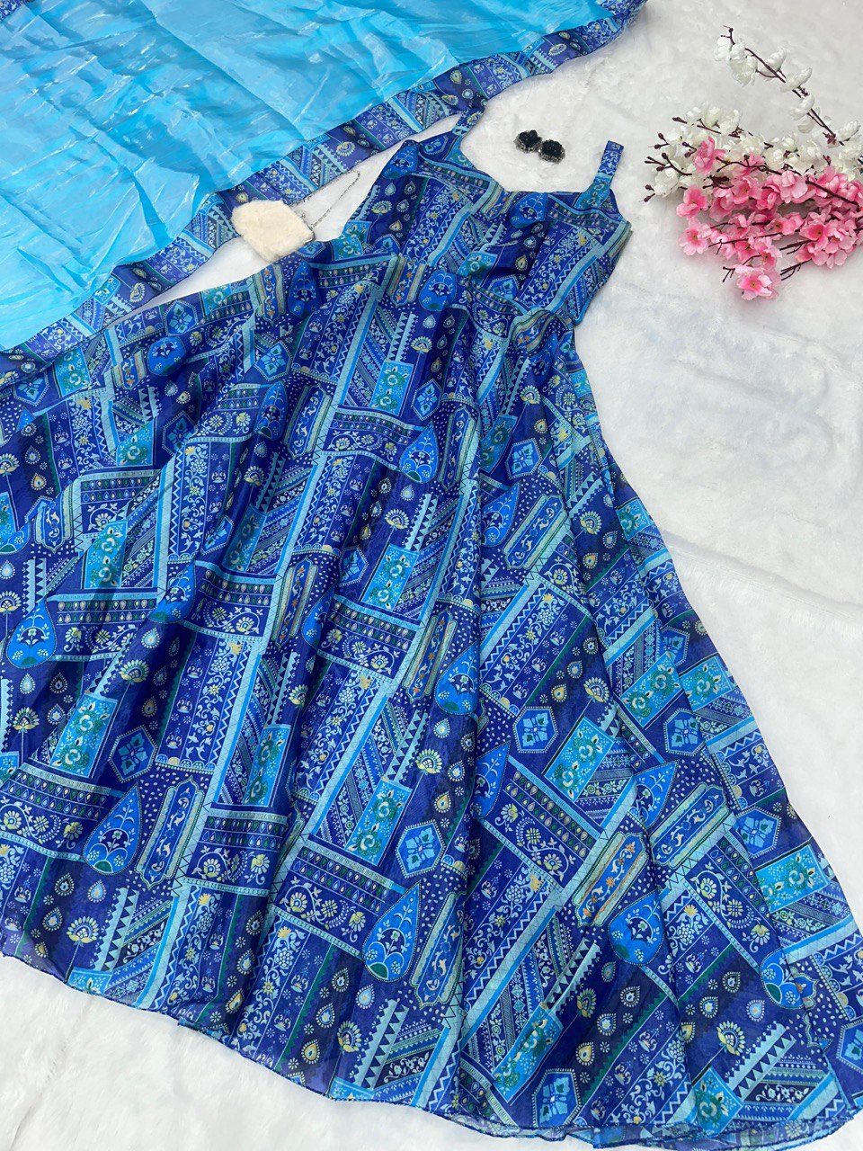 Blue Elegant Anarkali Gown with Jimmy Organza Dupatta – Ri8 Fashion Exclusive Clothsvilla