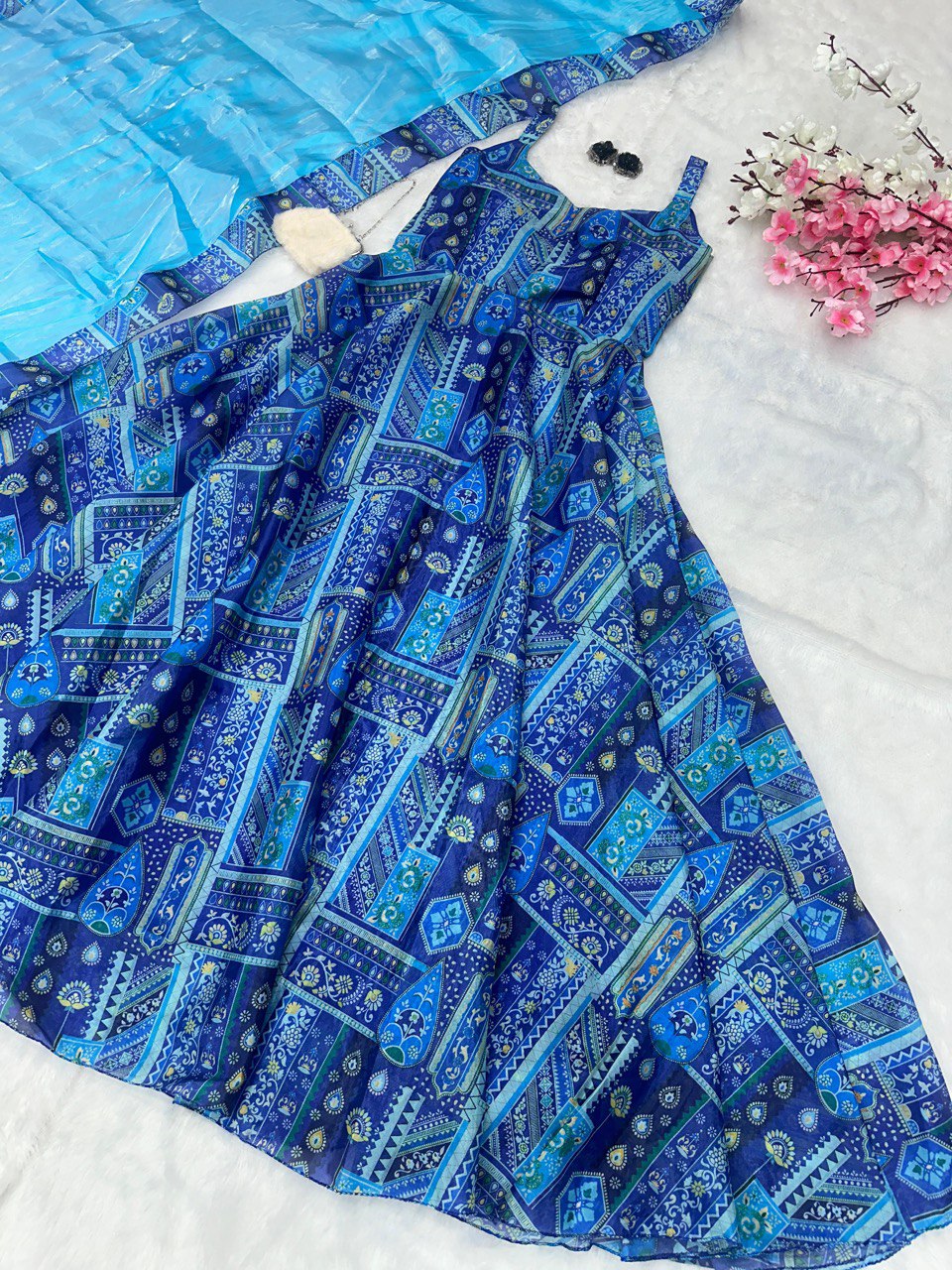 Blue Elegant Anarkali Gown with Jimmy Organza Dupatta – Ri8 Fashion Exclusive Clothsvilla