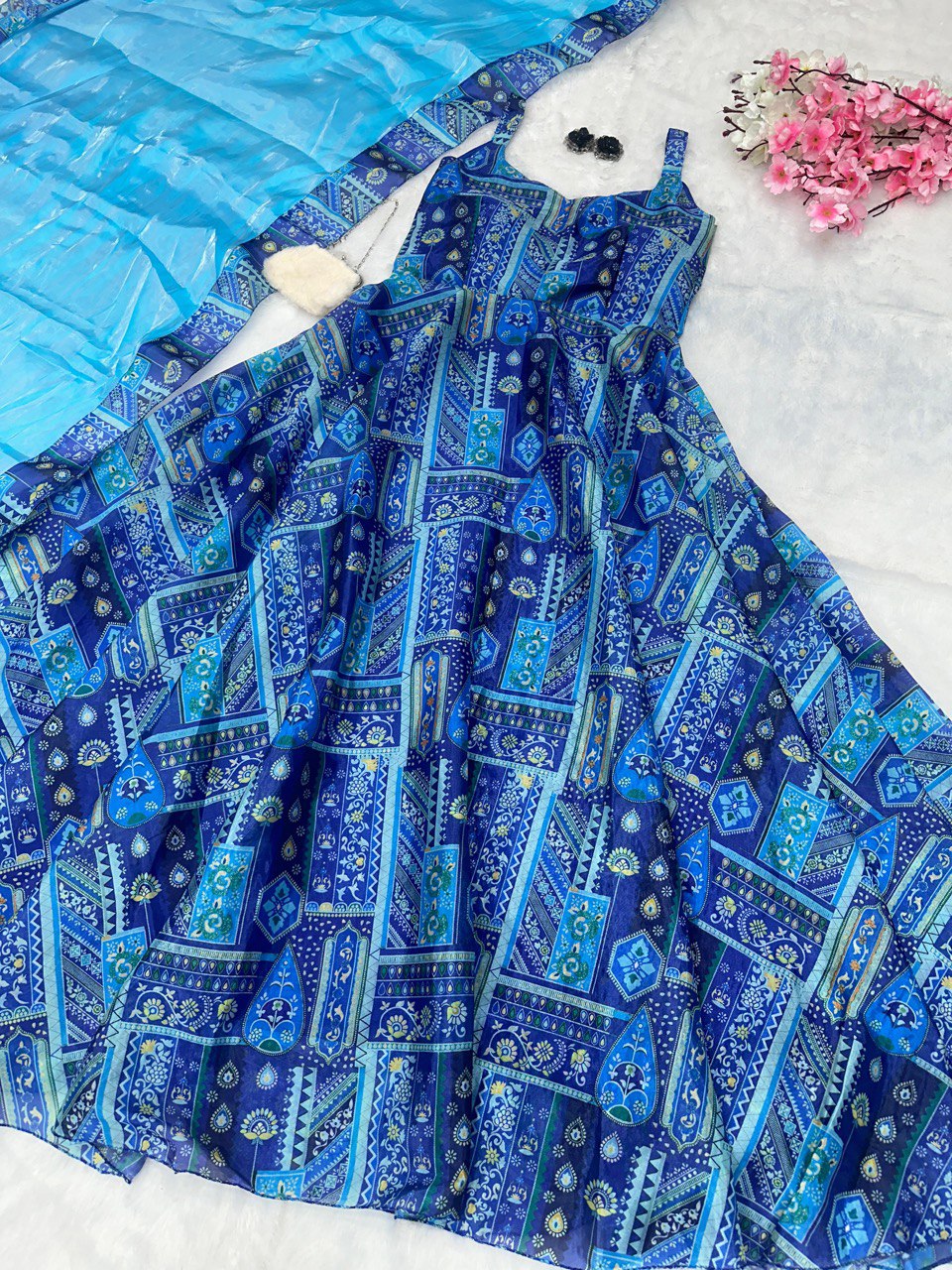 Blue Elegant Anarkali Gown with Jimmy Organza Dupatta – Ri8 Fashion Exclusive Clothsvilla