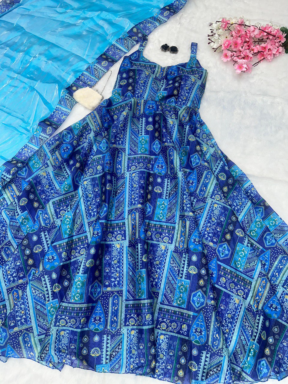 Blue Elegant Anarkali Gown with Jimmy Organza Dupatta – Ri8 Fashion Exclusive Clothsvilla