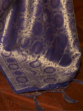 Blue Elegant Banarasi Silk Blend Saree with Unstitched Blouse Piece ClothsVilla