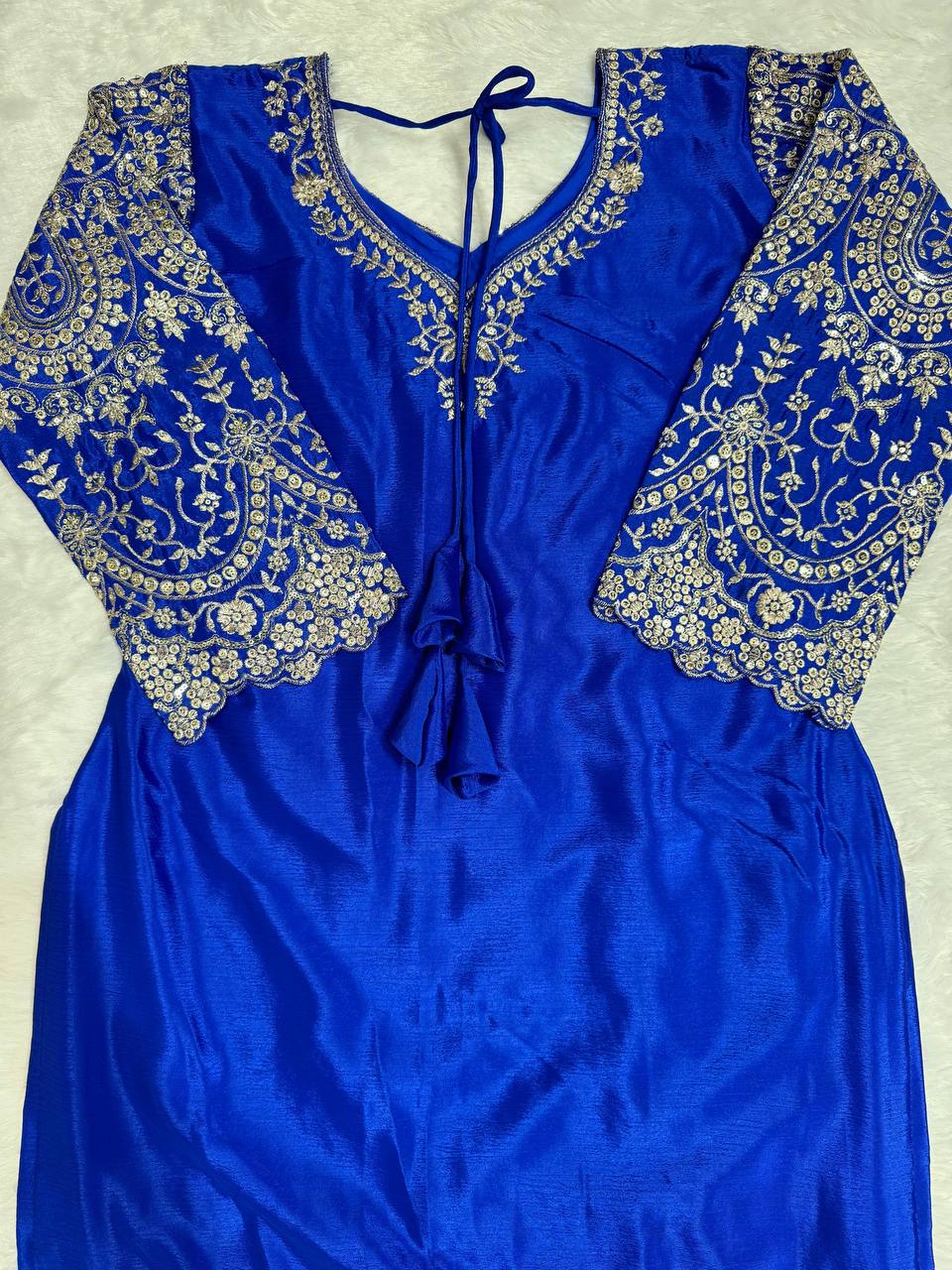 Blue Elegant Chinon Silk Plazo Set with Organza Dupatta ClothsVilla
